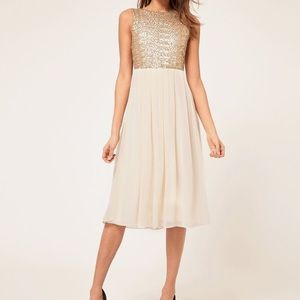 TFNC gold and cream midi dress